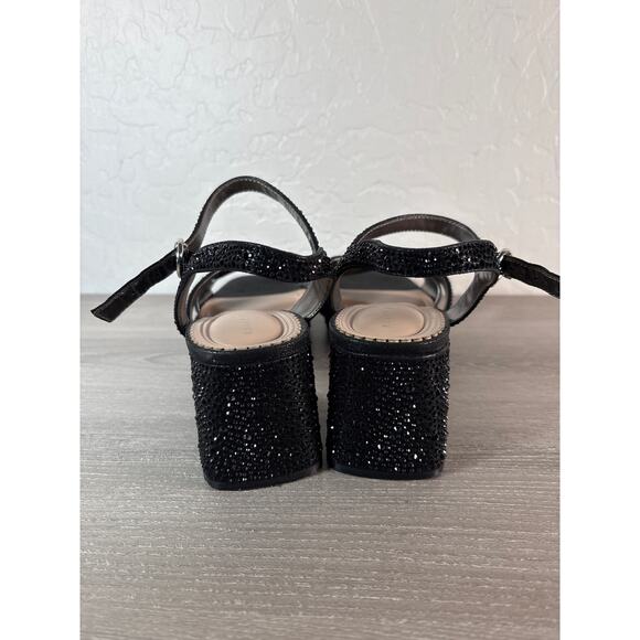 Kelly & Katie Liliena Platform Sandals Black Rhinestones Sparkle Block Heel 9.5M - Picture 6 of 8